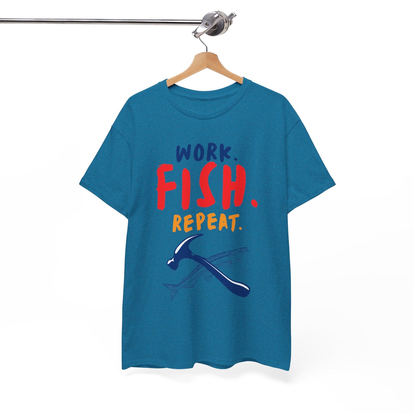 Work. Fish. Repeat. – Funny Fishing T-Shirt for Men, Casual Tee for Dads, Husbands & Anglers