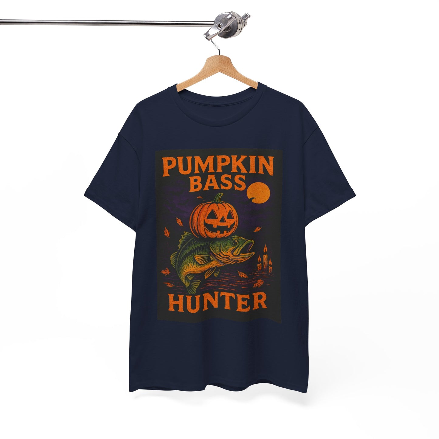 Pumpkin Bass Hunter Fishing Tee - Halloween Outdoor Shirt for Men, Fall Casual Wear, Perfect Fisherman Gift