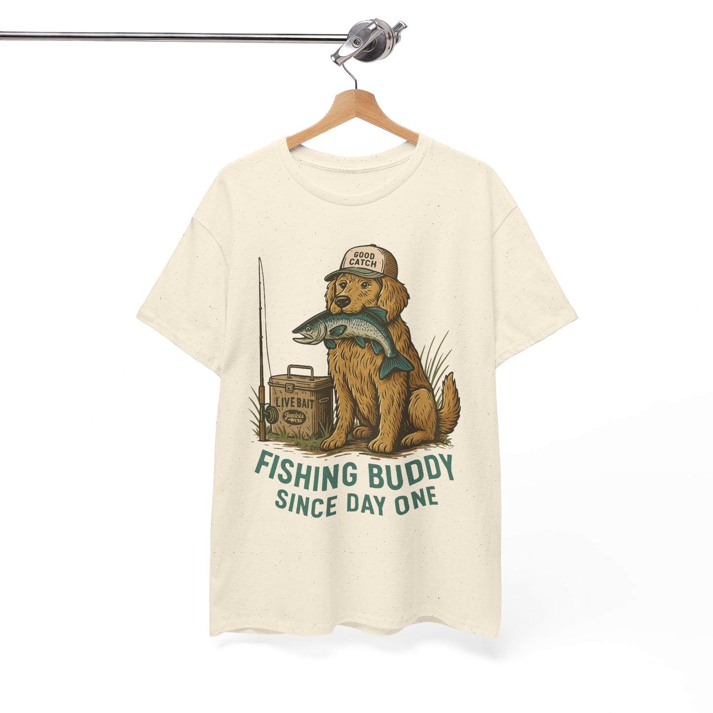 Fishing Buddy T-Shirt β Cute Dog & Fishing Graphic Tee | Gift for Men, Pet Lovers & Anglers