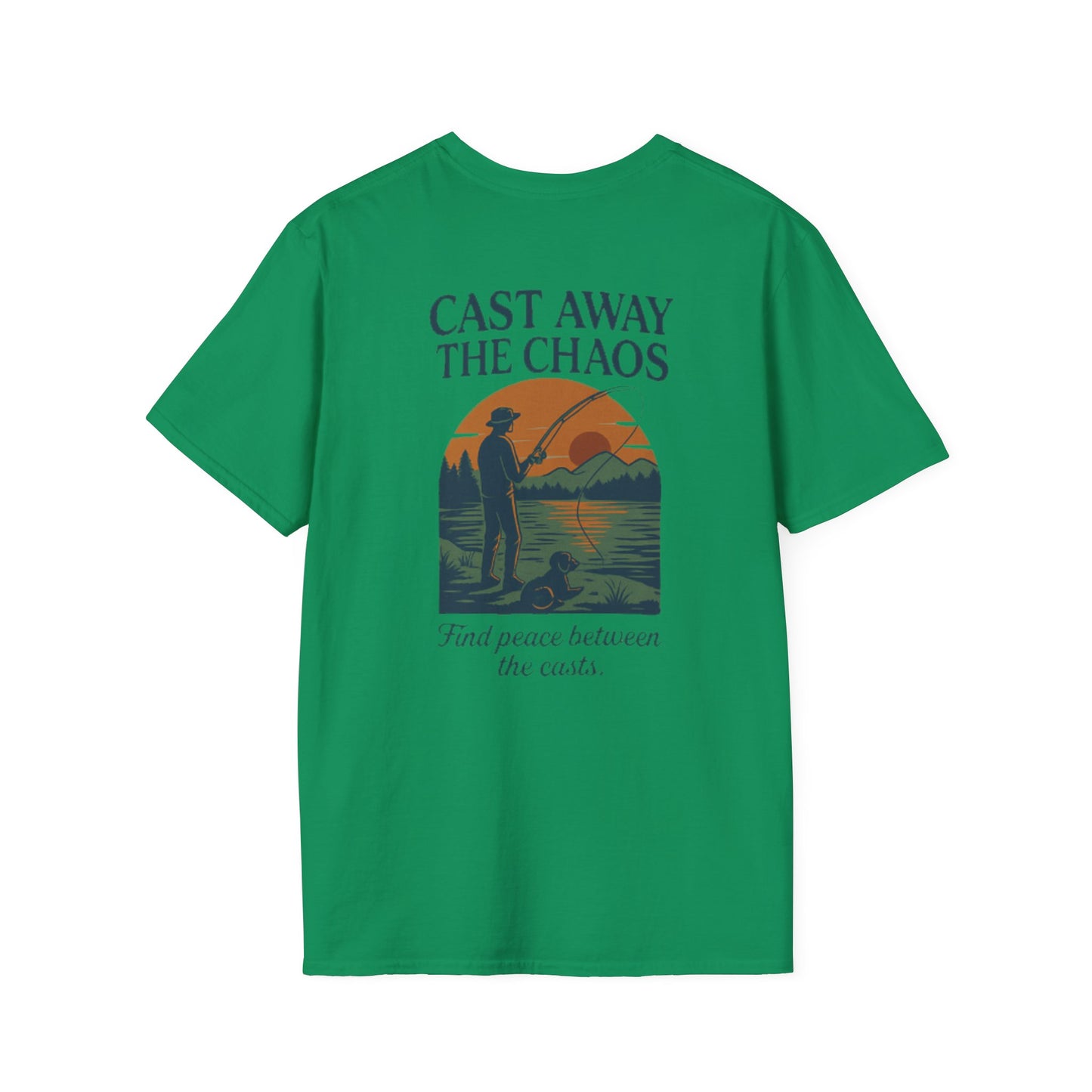 Cast Away the Chaos Fishing T-Shirt – Vintage Sunset Lake Design