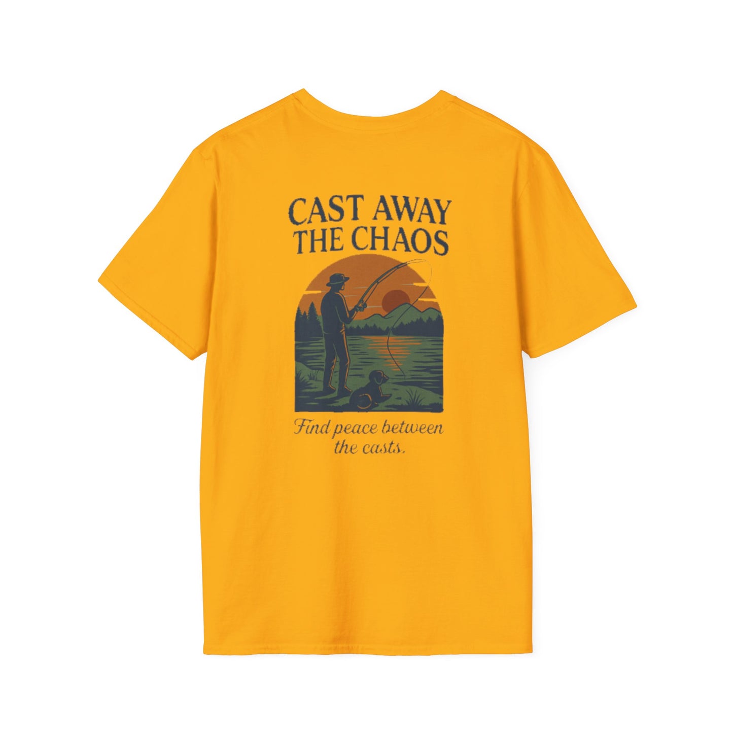 Cast Away the Chaos Fishing T-Shirt – Vintage Sunset Lake Design