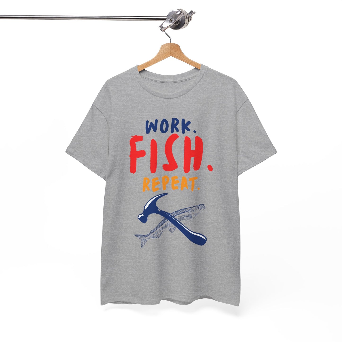 Work. Fish. Repeat. – Funny Fishing T-Shirt for Men, Casual Tee for Dads, Husbands & Anglers