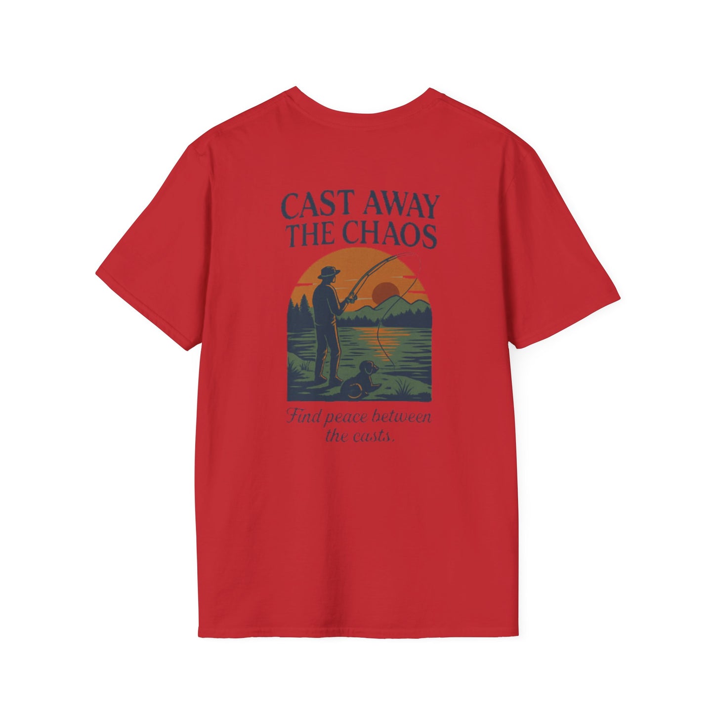 Cast Away the Chaos Fishing T-Shirt – Vintage Sunset Lake Design