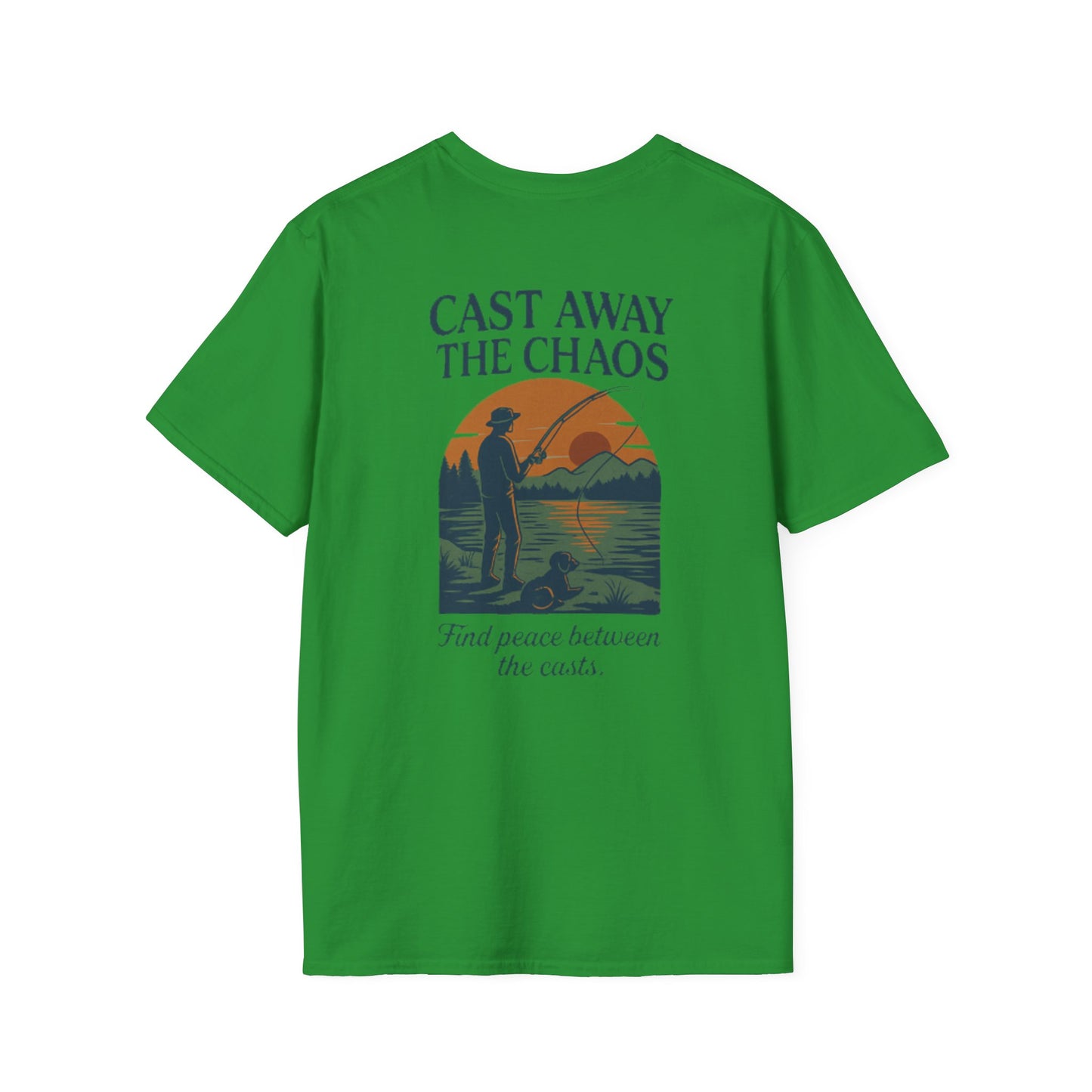 Cast Away the Chaos Fishing T-Shirt – Vintage Sunset Lake Design