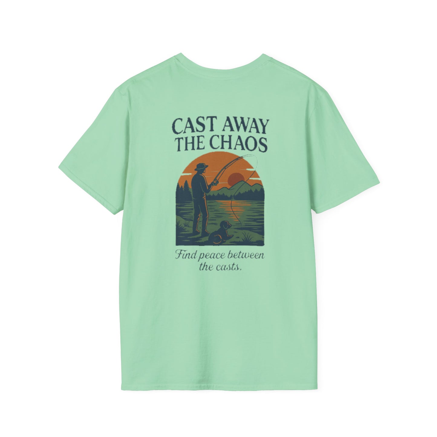 Cast Away the Chaos Fishing T-Shirt – Vintage Sunset Lake Design