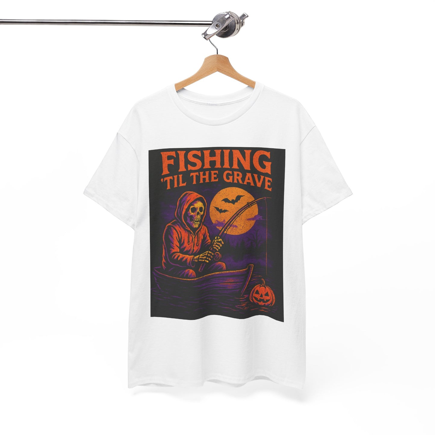 Fishing ’Til The Grave Halloween Shirt – Vintage Ghost Fisherman Tee for Men, Spooky Angler Gift