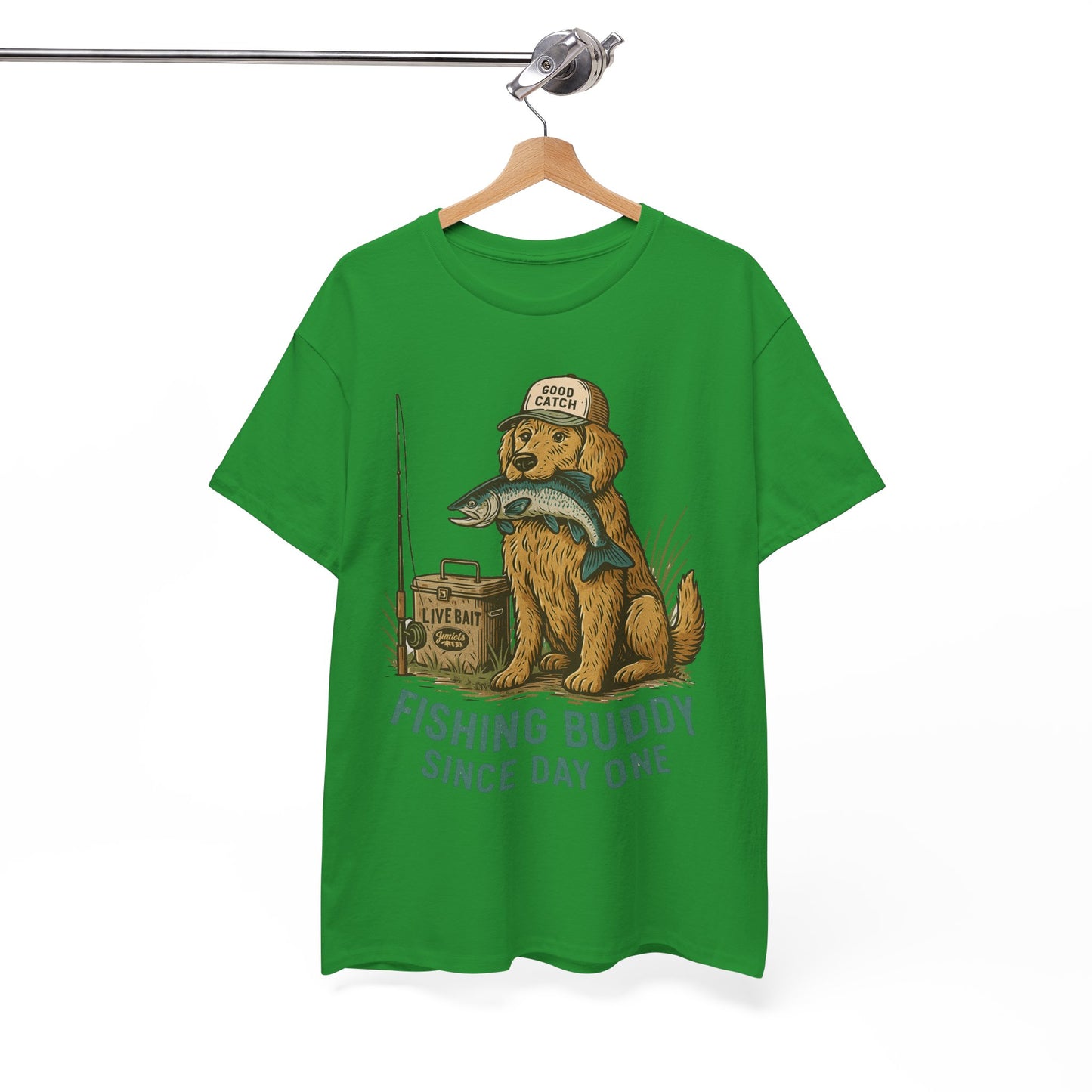 Fishing Buddy T-Shirt β Cute Dog & Fishing Graphic Tee | Gift for Men, Pet Lovers & Anglers