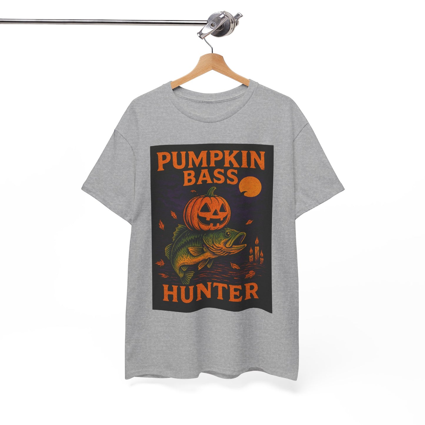 Pumpkin Bass Hunter Fishing Tee - Halloween Outdoor Shirt for Men, Fall Casual Wear, Perfect Fisherman Gift