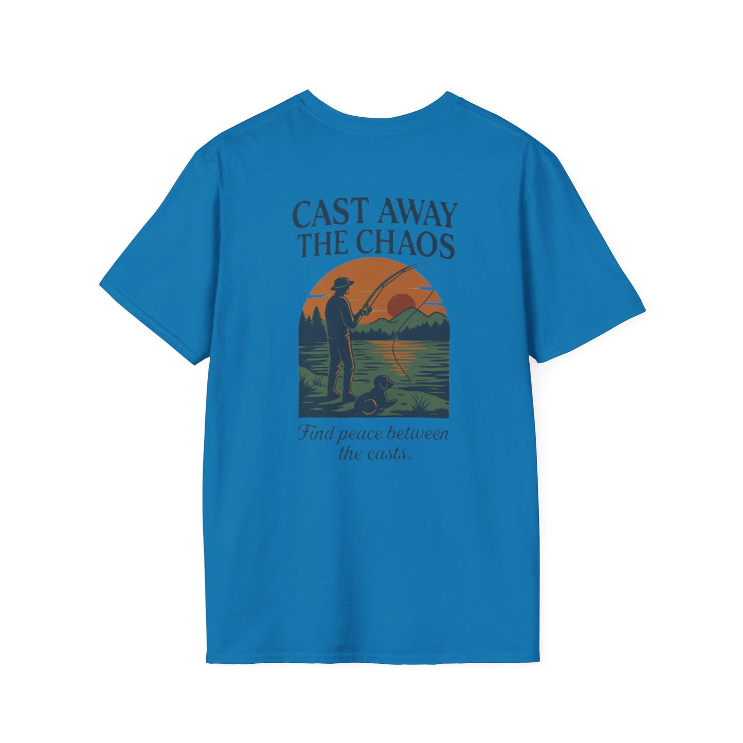 Cast Away the Chaos Fishing T-Shirt – Vintage Sunset Lake Design