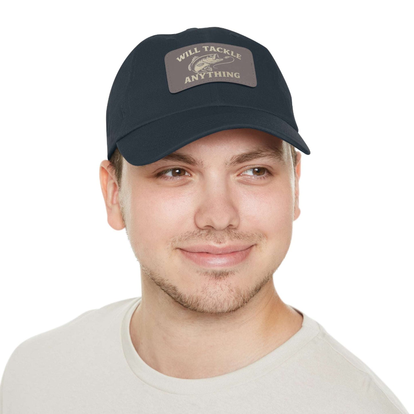 Will Tackle Anything Leather Dad Hat – Fishing Gift for Dad, Outdoor Adventure Cap