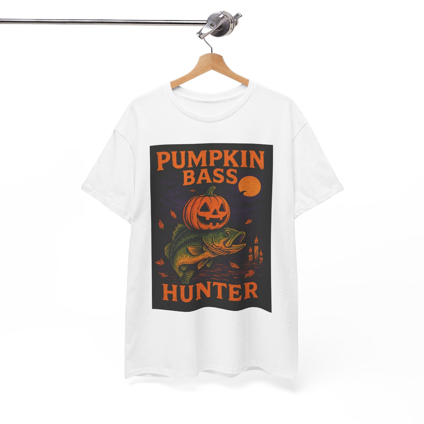 Pumpkin Bass Hunter Fishing Tee - Halloween Outdoor Shirt for Men, Fall Casual Wear, Perfect Fisherman Gift