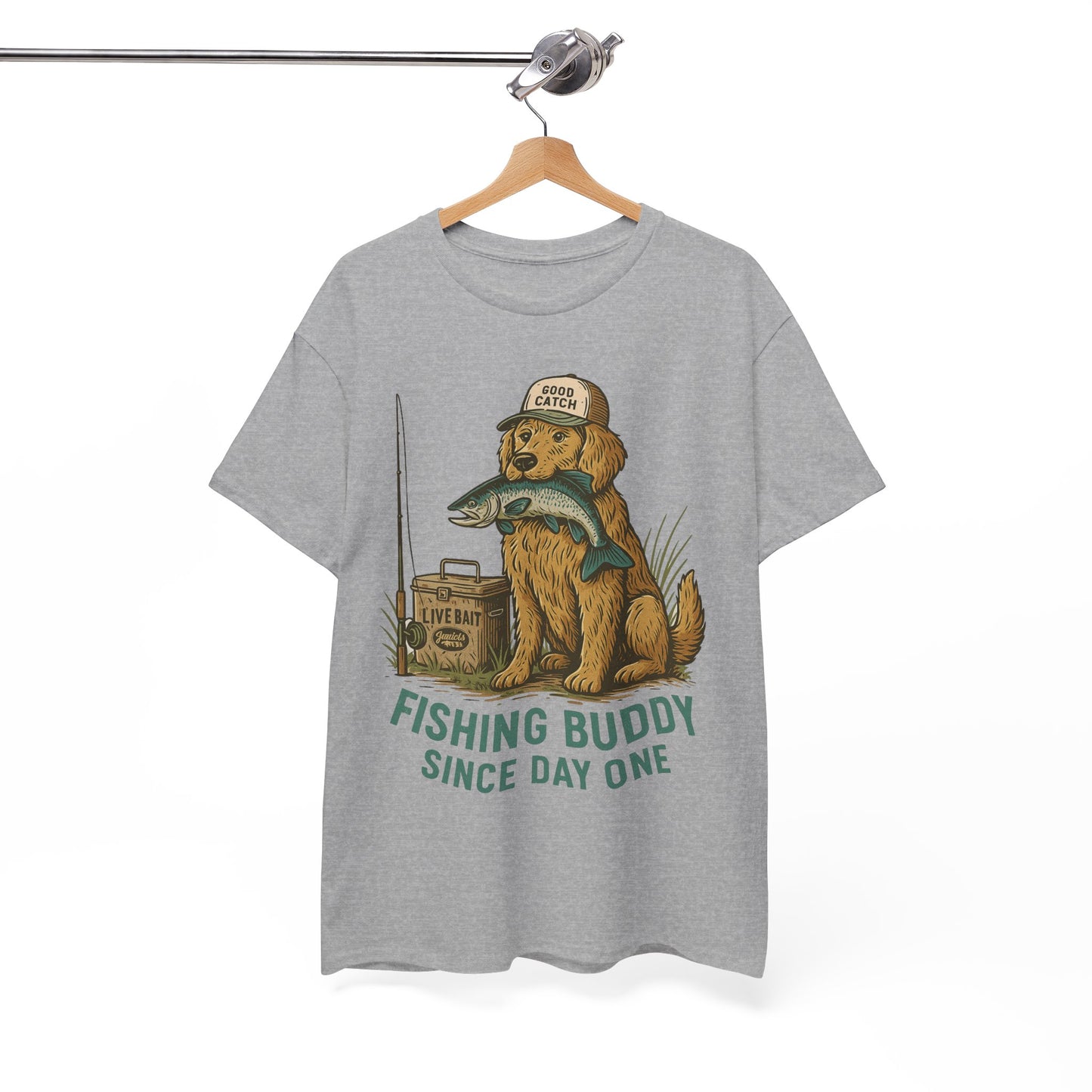 Fishing Buddy T-Shirt β Cute Dog & Fishing Graphic Tee | Gift for Men, Pet Lovers & Anglers