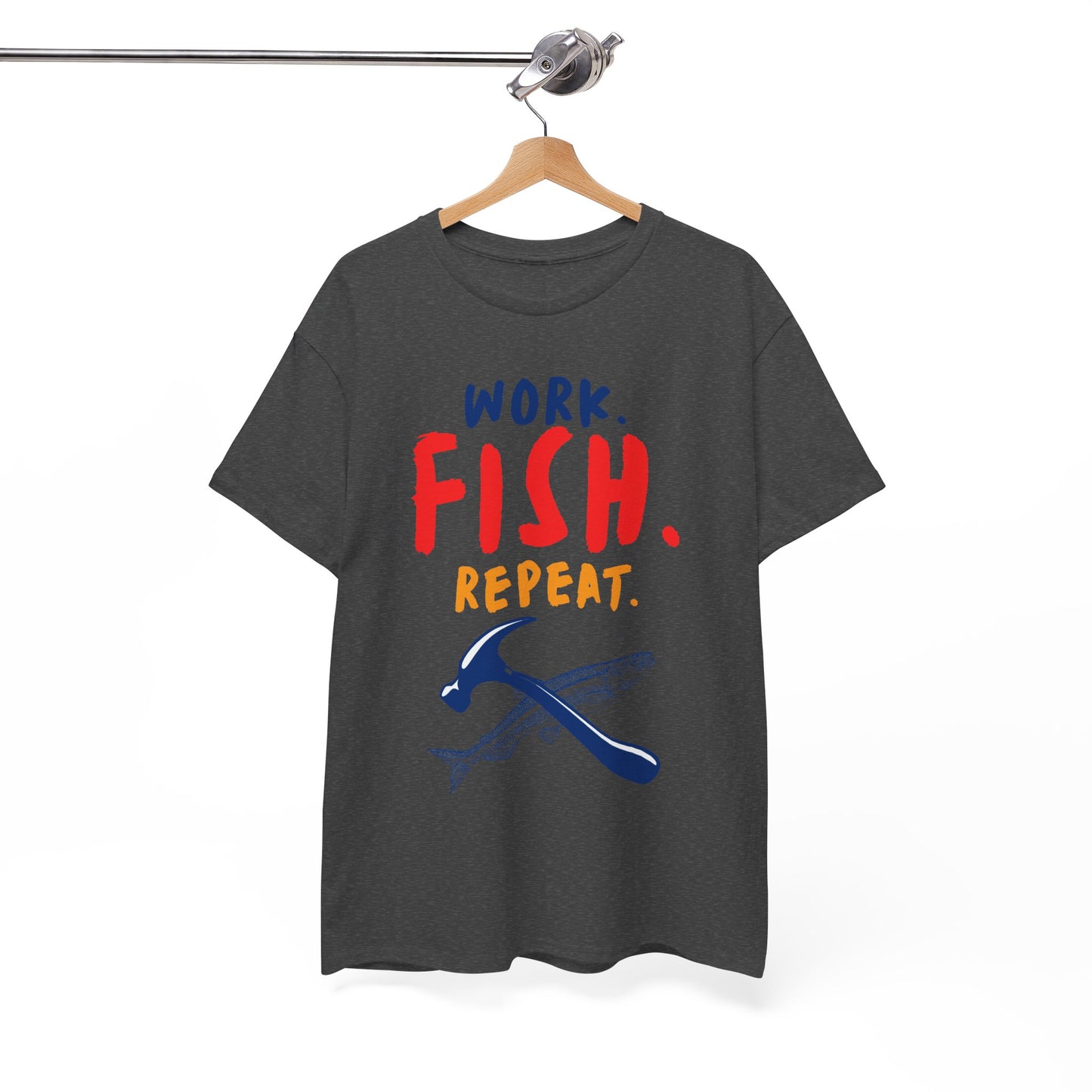Work. Fish. Repeat. – Funny Fishing T-Shirt for Men, Casual Tee for Dads, Husbands & Anglers