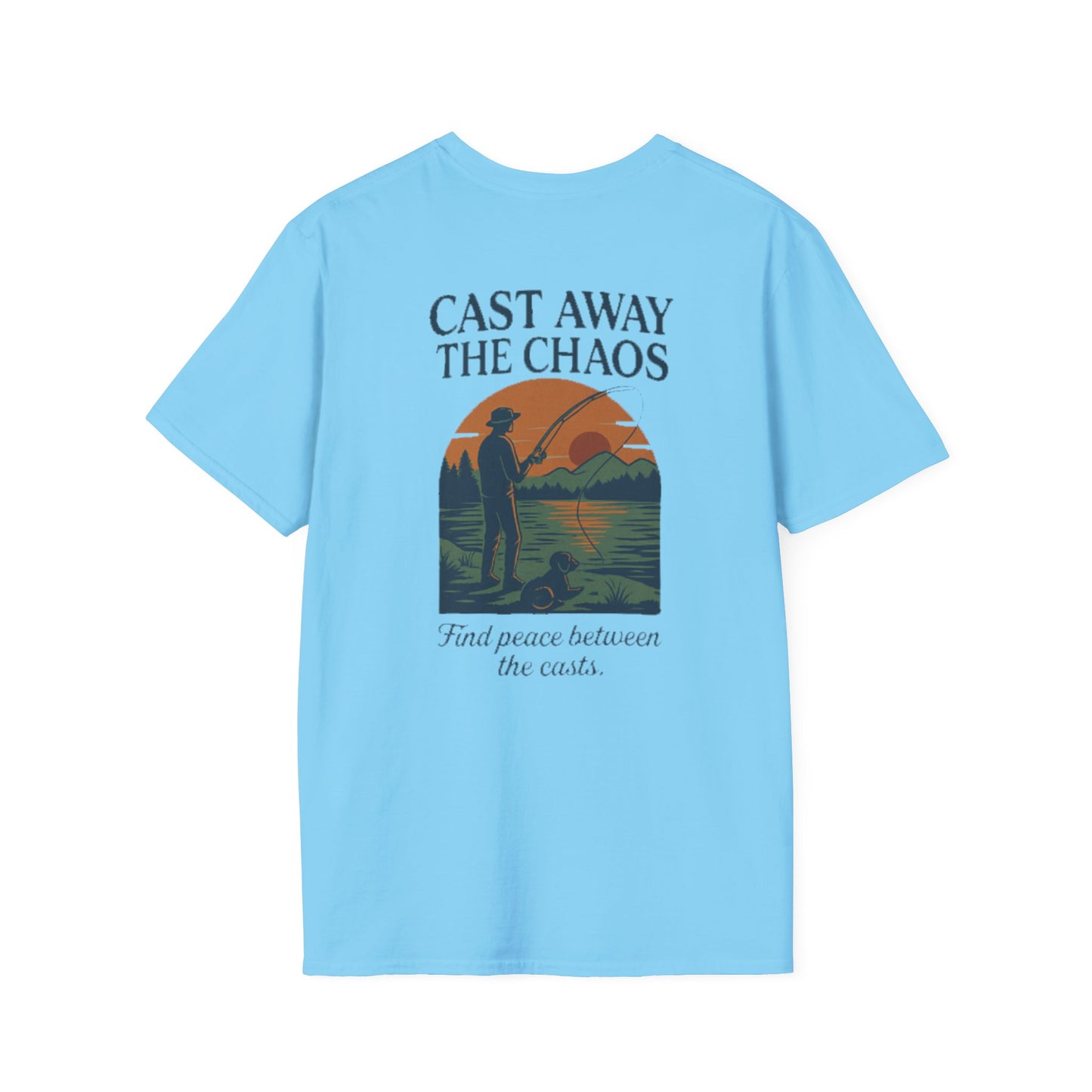 Cast Away the Chaos Fishing T-Shirt – Vintage Sunset Lake Design