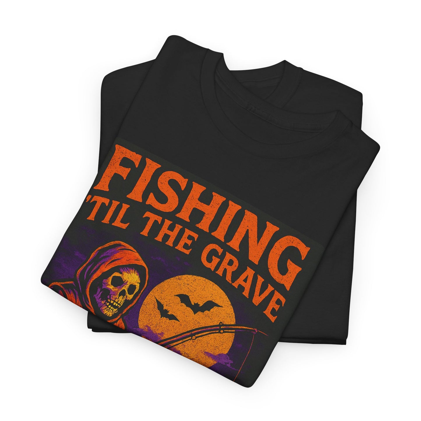 Fishing ’Til The Grave Halloween Shirt – Vintage Ghost Fisherman Tee for Men, Spooky Angler Gift