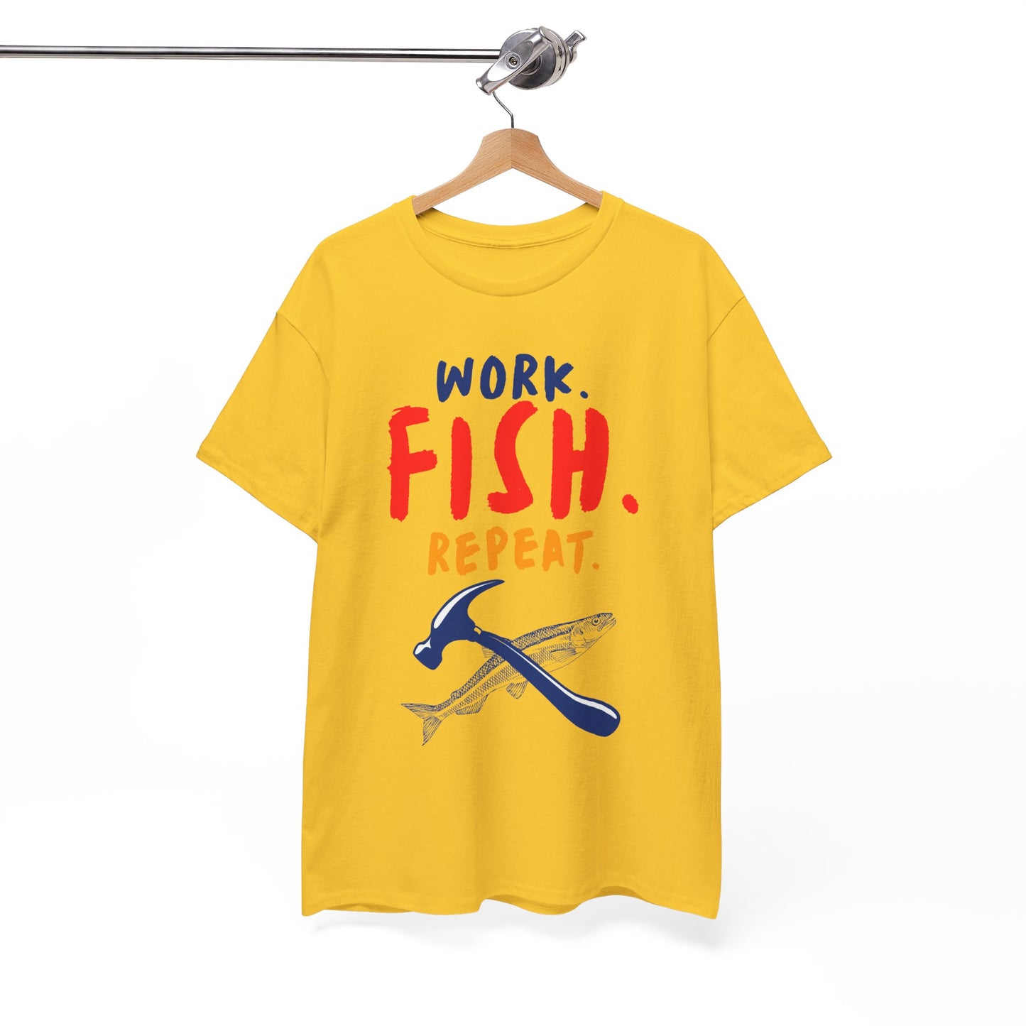 Work. Fish. Repeat. – Funny Fishing T-Shirt for Men, Casual Tee for Dads, Husbands & Anglers