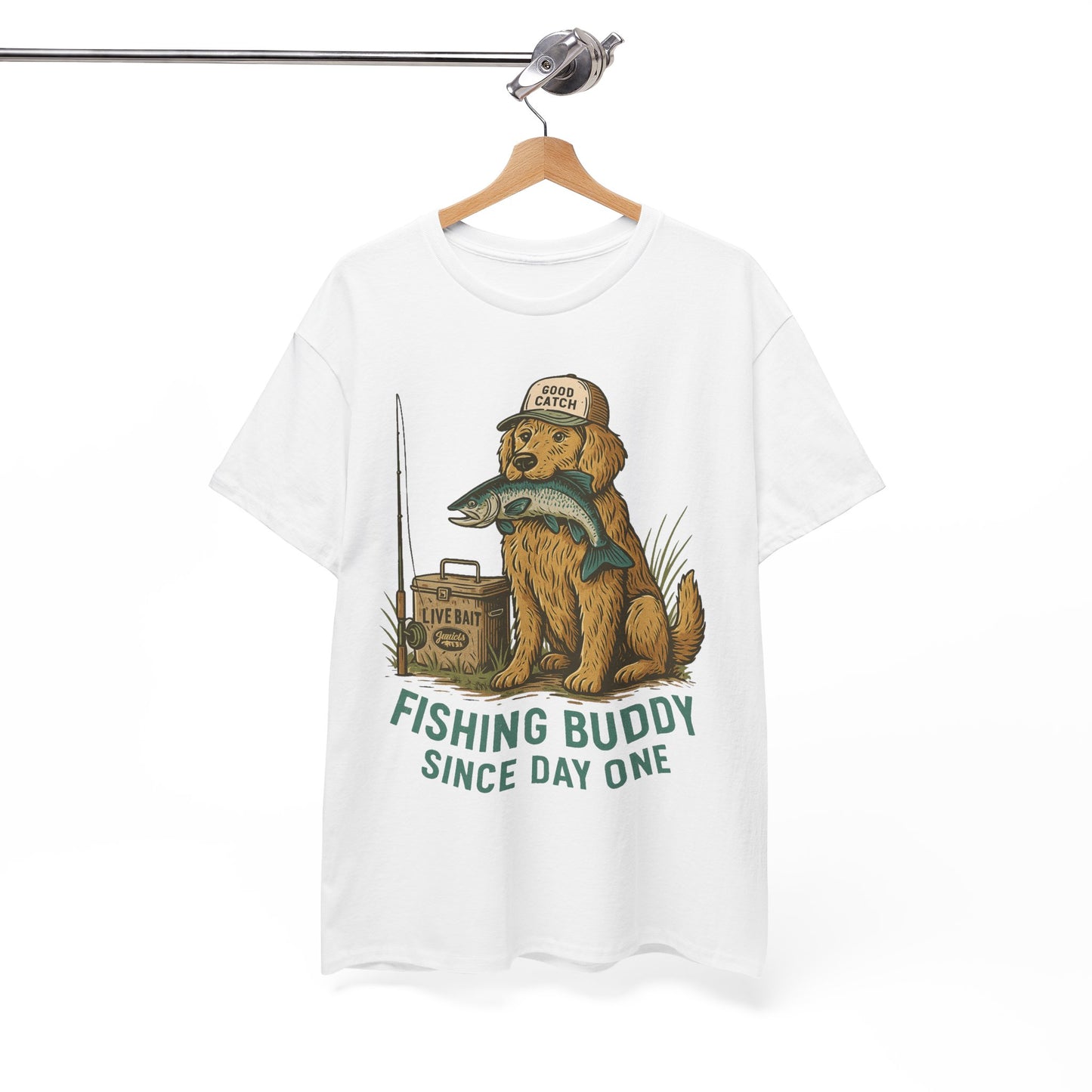 Fishing Buddy T-Shirt β Cute Dog & Fishing Graphic Tee | Gift for Men, Pet Lovers & Anglers
