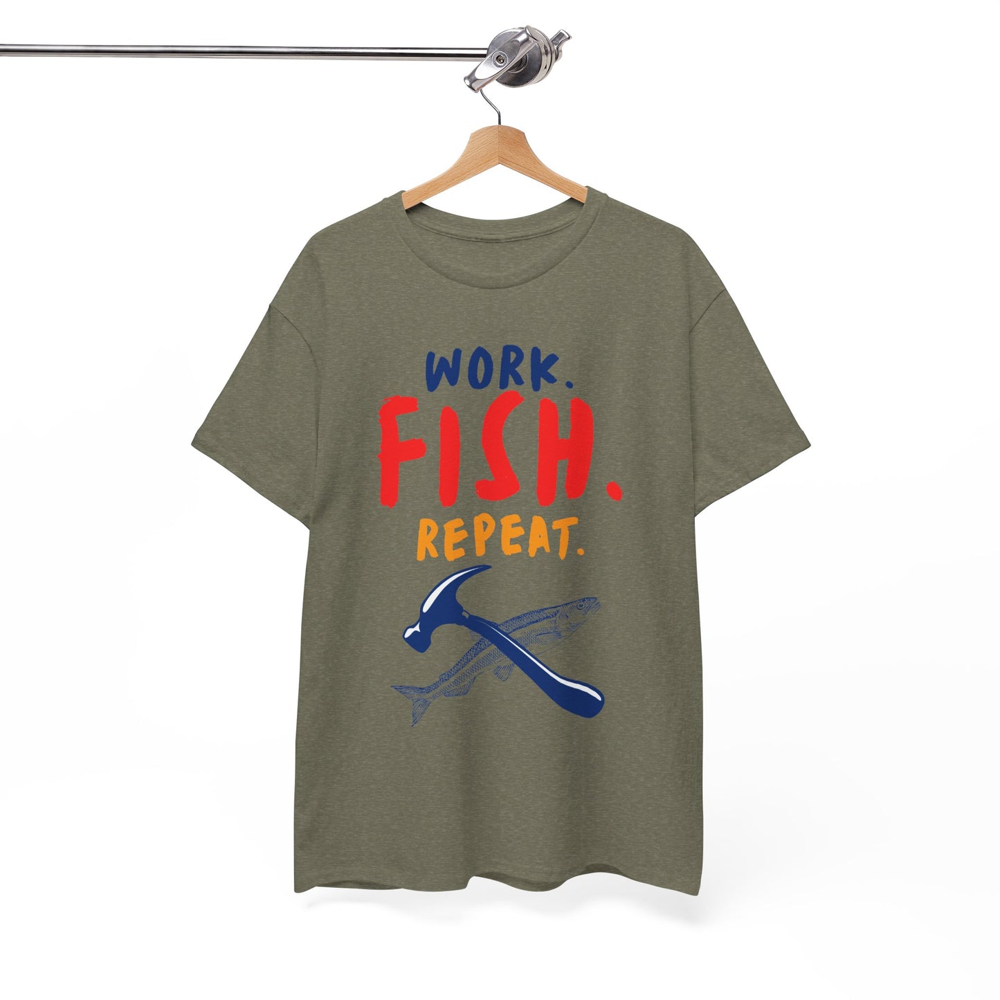 Work. Fish. Repeat. – Funny Fishing T-Shirt for Men, Casual Tee for Dads, Husbands & Anglers