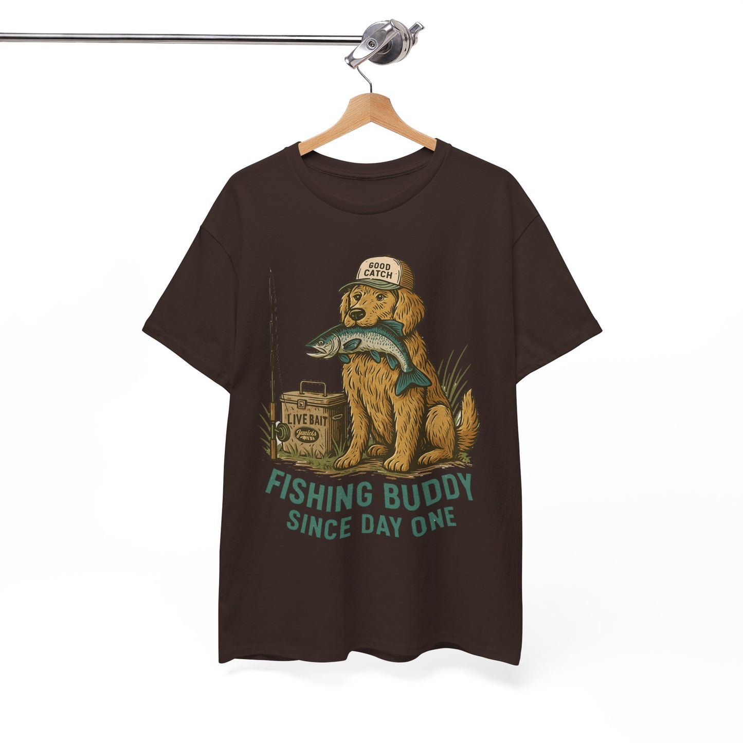 Fishing Buddy T-Shirt β Cute Dog & Fishing Graphic Tee | Gift for Men, Pet Lovers & Anglers