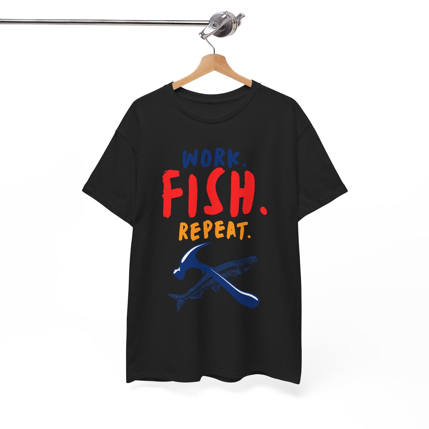 Work. Fish. Repeat. – Funny Fishing T-Shirt for Men, Casual Tee for Dads, Husbands & Anglers