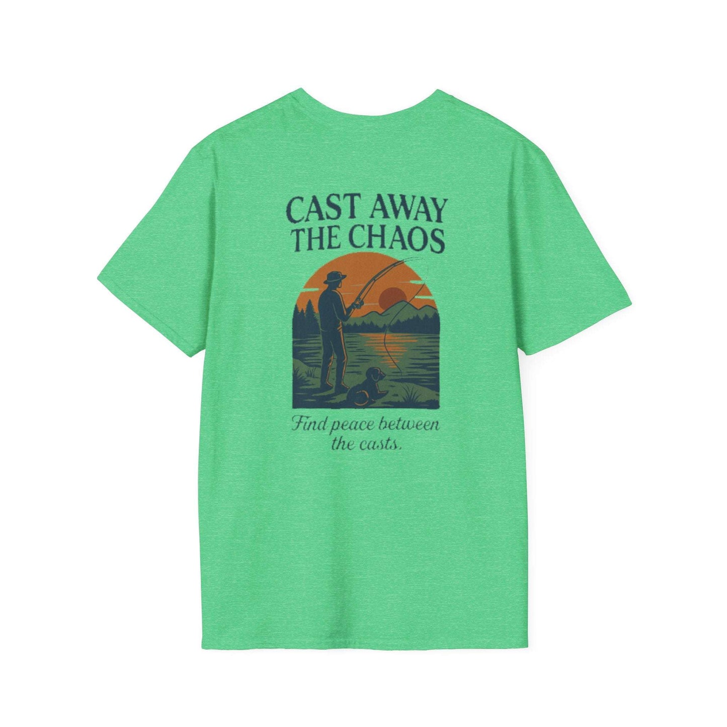 Cast Away the Chaos Fishing T-Shirt – Vintage Sunset Lake Design