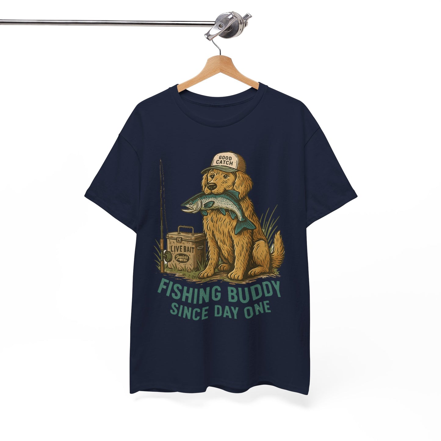 Fishing Buddy T-Shirt β Cute Dog & Fishing Graphic Tee | Gift for Men, Pet Lovers & Anglers