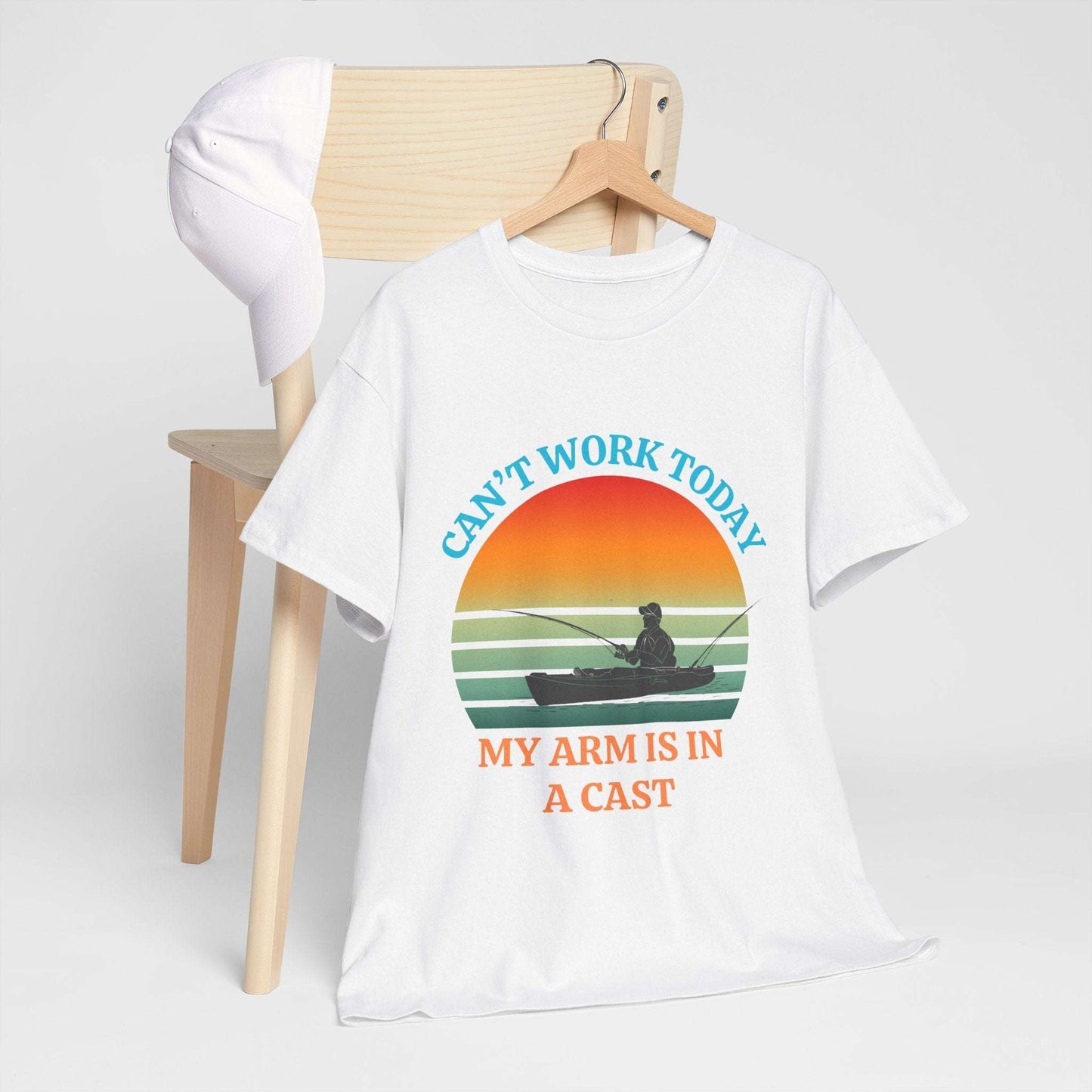 Funny Fishing Tee – “Can’t Work Today, My Arm Is in a Cast” Shirt for Outdoor Lovers