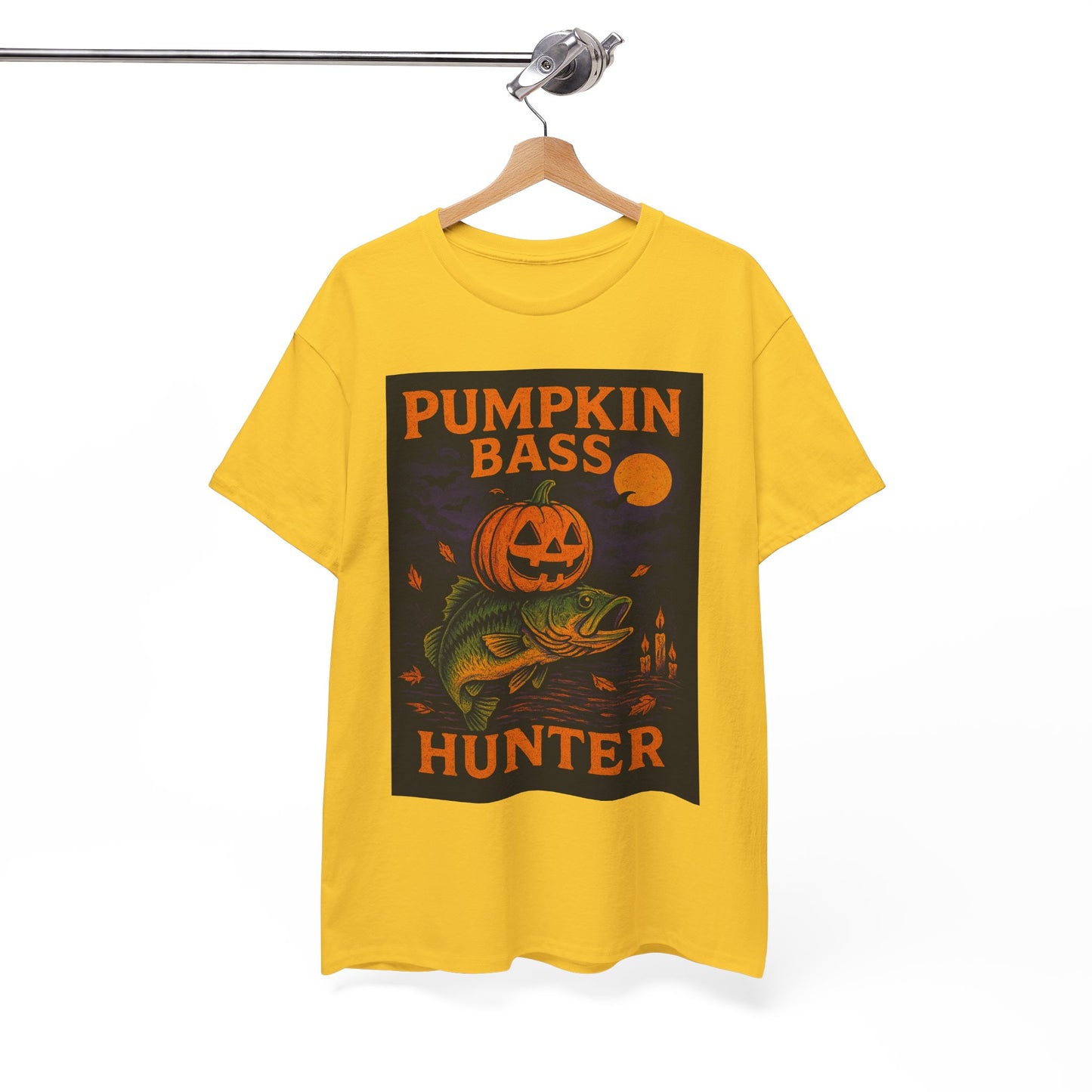 Pumpkin Bass Hunter Fishing Tee - Halloween Outdoor Shirt for Men, Fall Casual Wear, Perfect Fisherman Gift