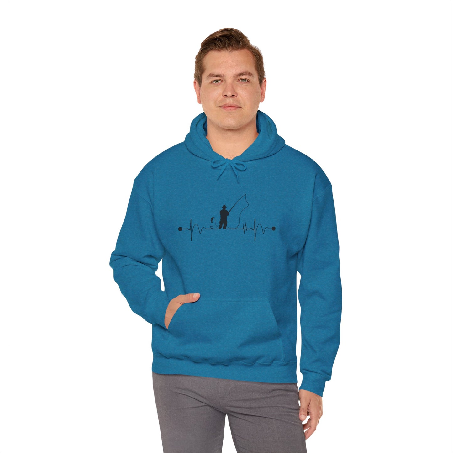 Men’s Fishing Heartbeat Hoodie – Cozy Gift for Anglers & Outdoor Lovers