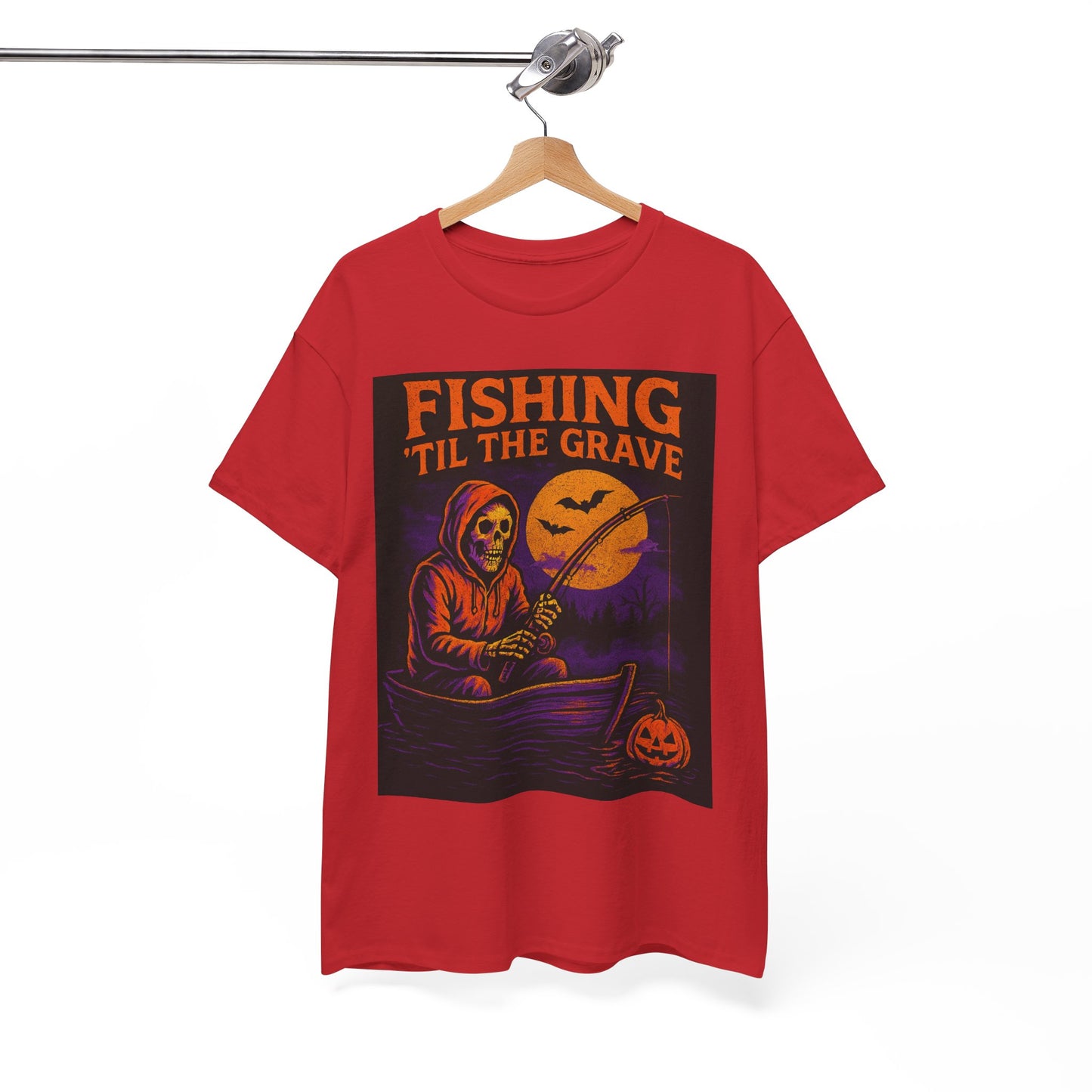 Fishing ’Til The Grave Halloween Shirt – Vintage Ghost Fisherman Tee for Men, Spooky Angler Gift