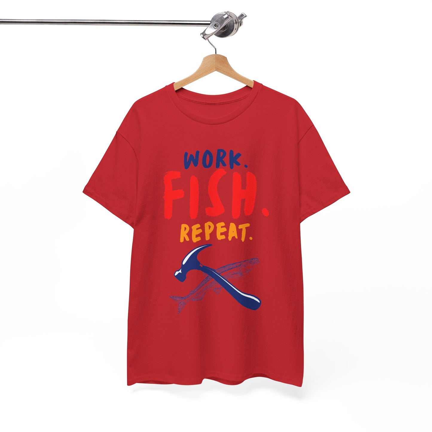 Work. Fish. Repeat. – Funny Fishing T-Shirt for Men, Casual Tee for Dads, Husbands & Anglers