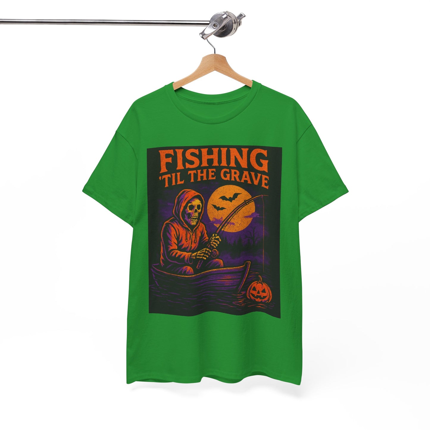 Fishing ’Til The Grave Halloween Shirt – Vintage Ghost Fisherman Tee for Men, Spooky Angler Gift