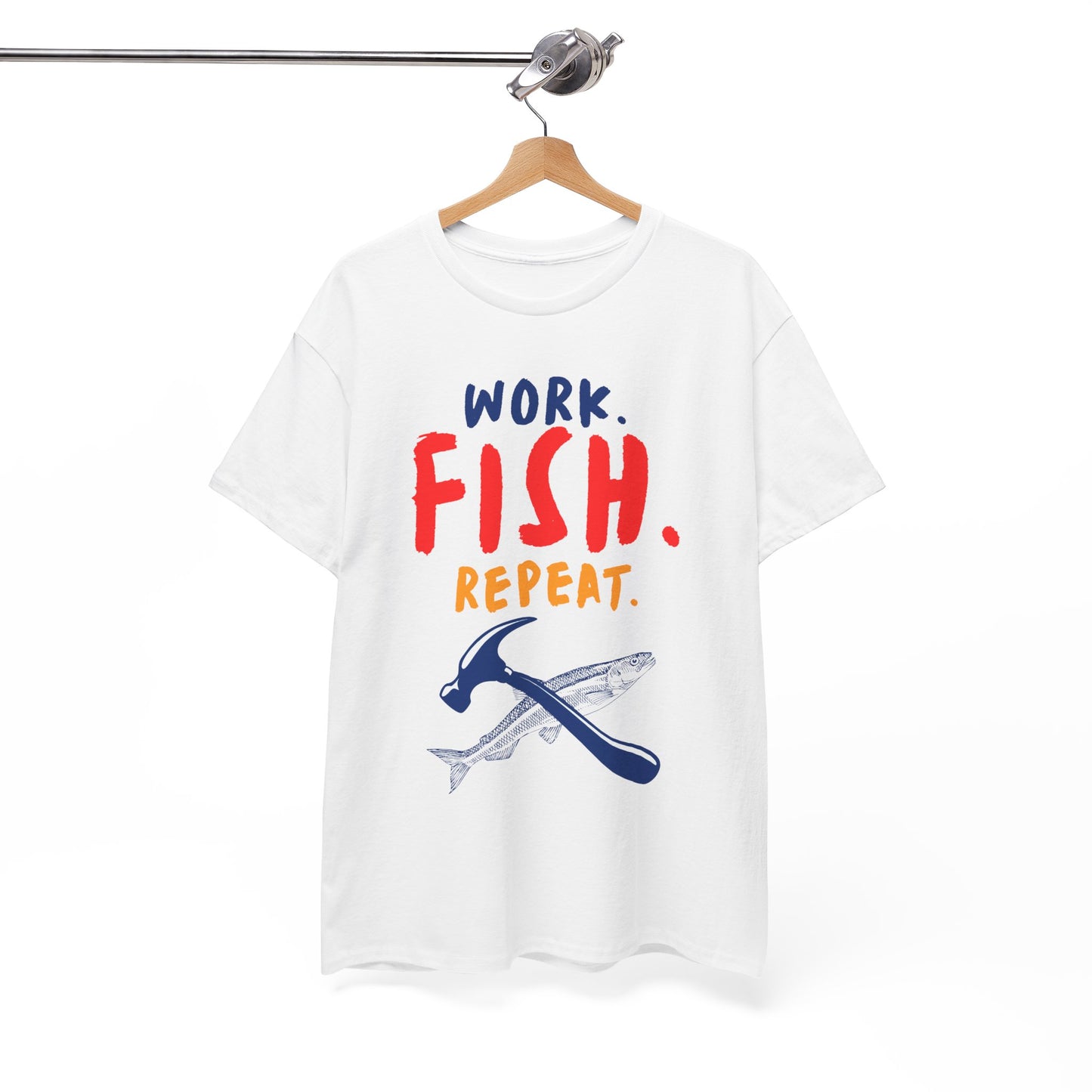Work. Fish. Repeat. – Funny Fishing T-Shirt for Men, Casual Tee for Dads, Husbands & Anglers