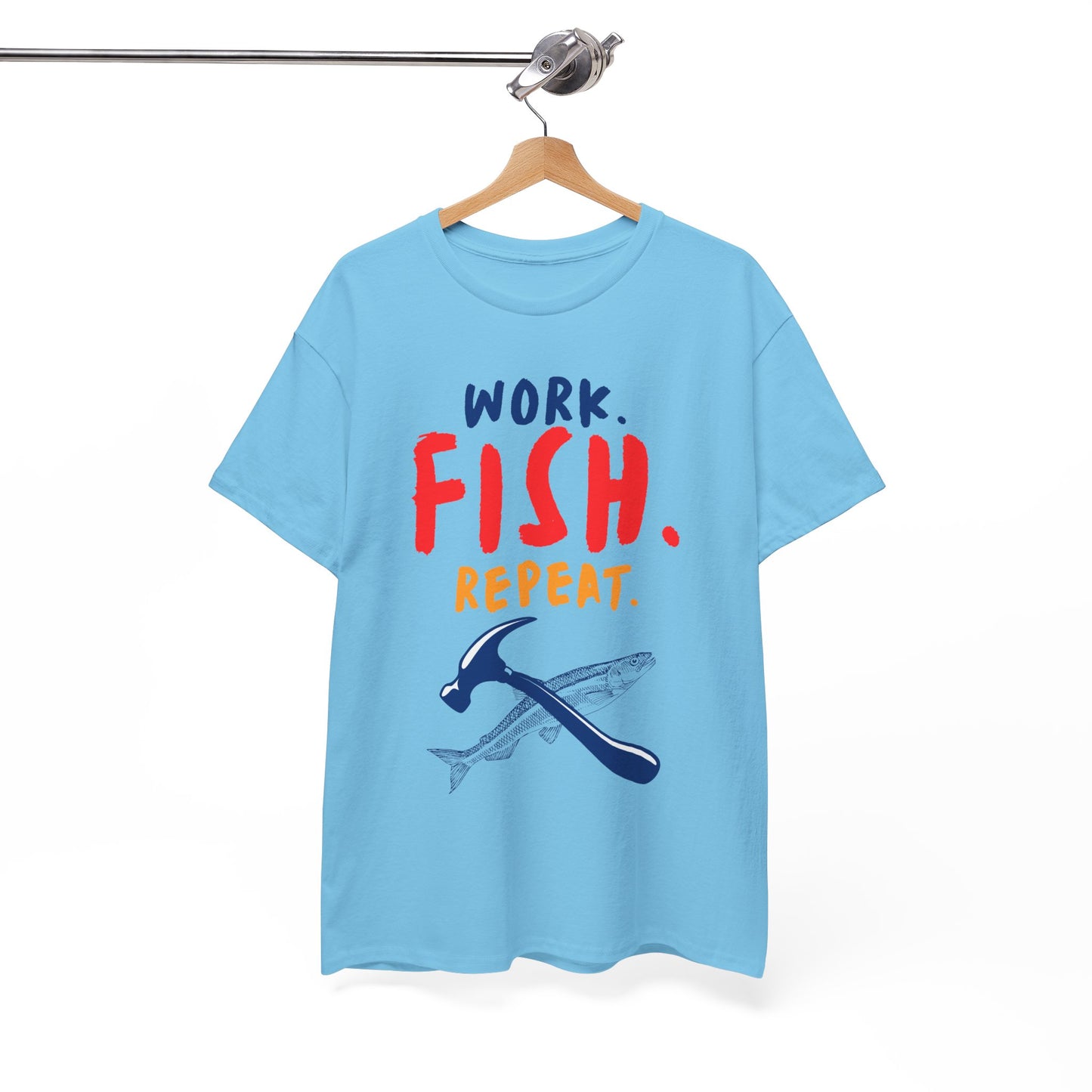 Work. Fish. Repeat. – Funny Fishing T-Shirt for Men, Casual Tee for Dads, Husbands & Anglers
