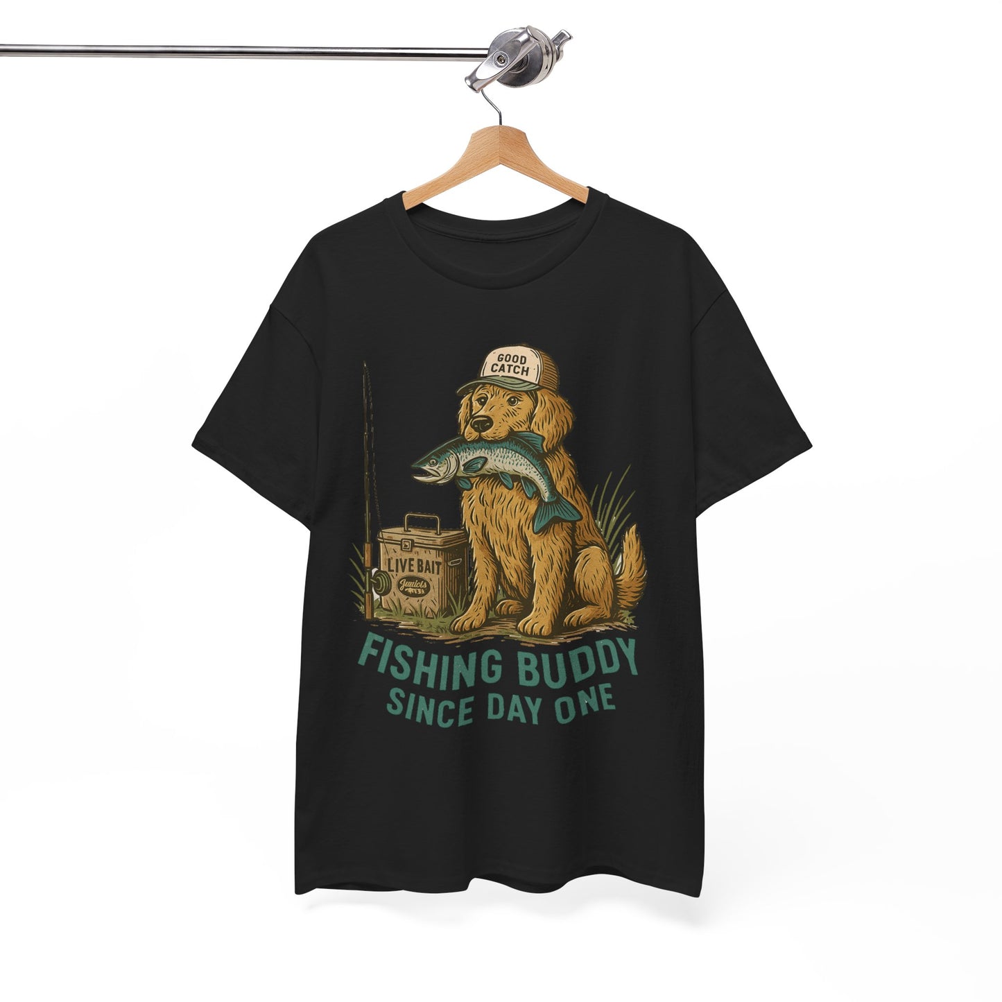 Fishing Buddy T-Shirt β Cute Dog & Fishing Graphic Tee | Gift for Men, Pet Lovers & Anglers