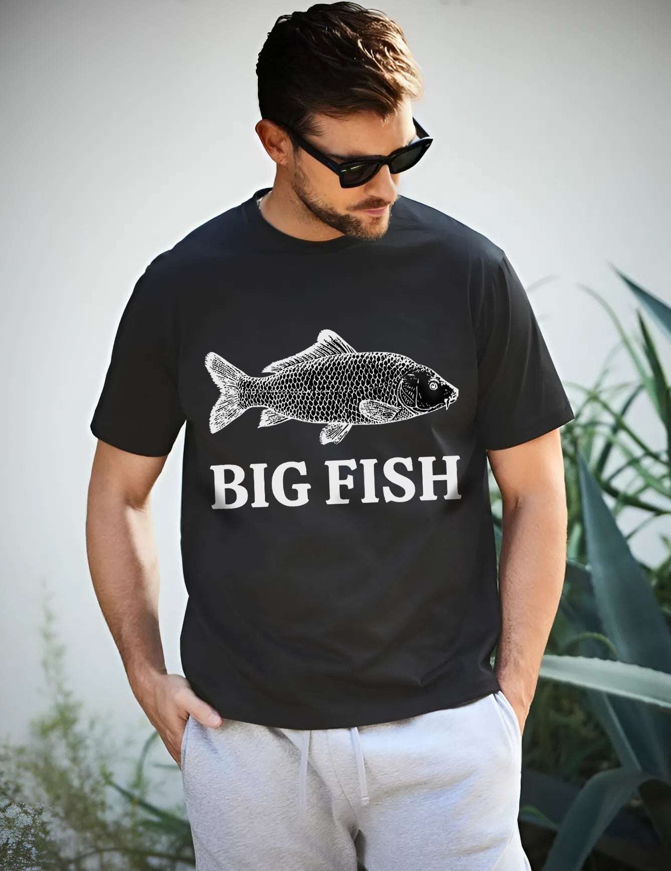 Big Fish Men’s Fishing T-Shirt – Outdoor Cotton Tee for Anglers, Casual Summer Apparel