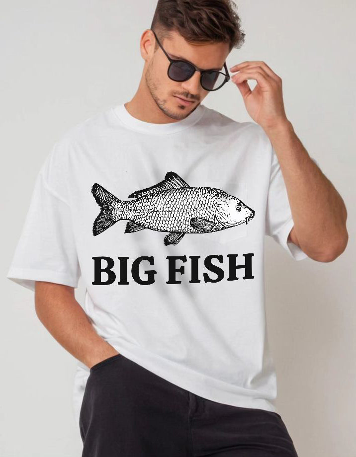 Big Fish Men’s Fishing T-Shirt – Outdoor Cotton Tee for Anglers, Casual Summer Apparel