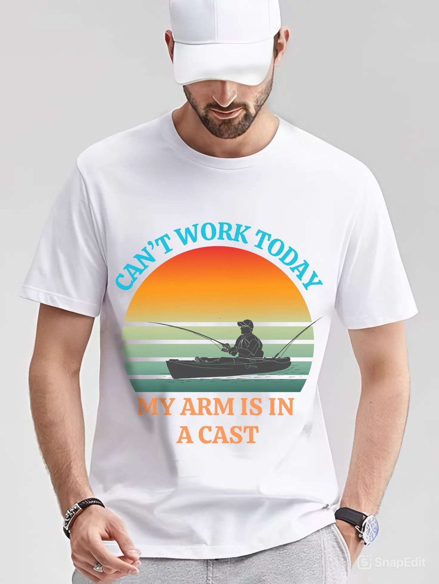 Funny Fishing Tee – “Can’t Work Today, My Arm Is in a Cast” Shirt for Outdoor Lovers