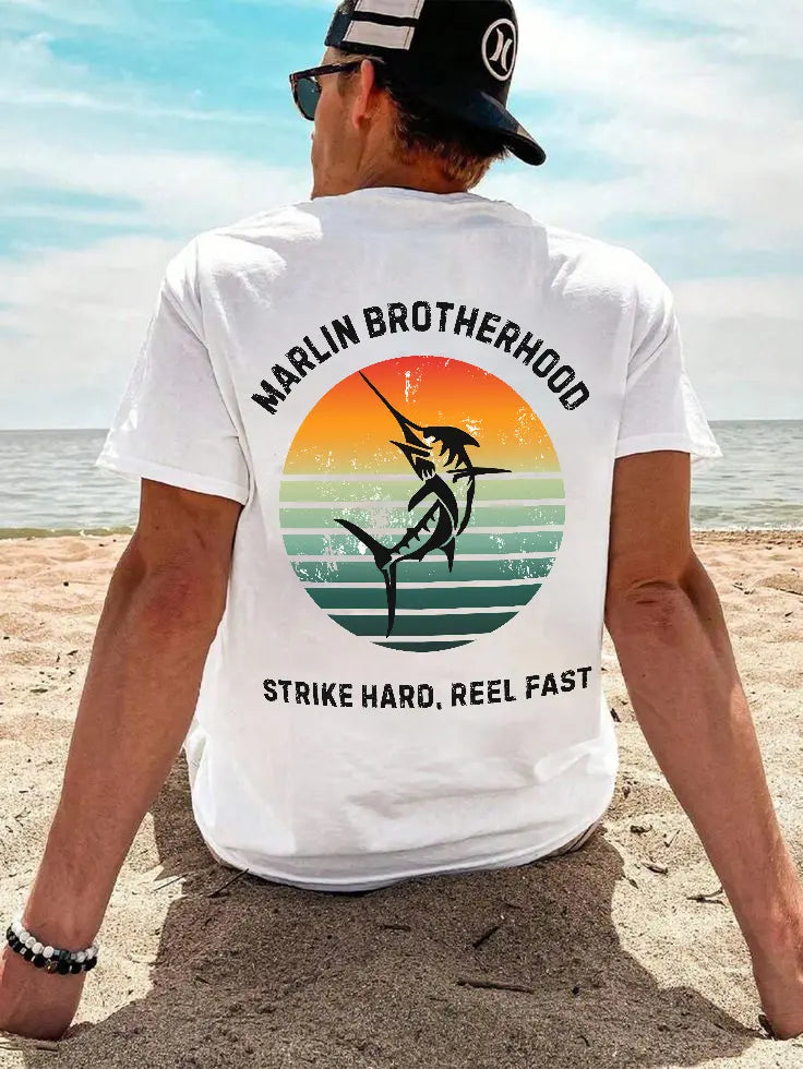 Custom Fishing Club Tee for Men – Personalize with Your Own Club Name, Retro Marlin Fishing Design