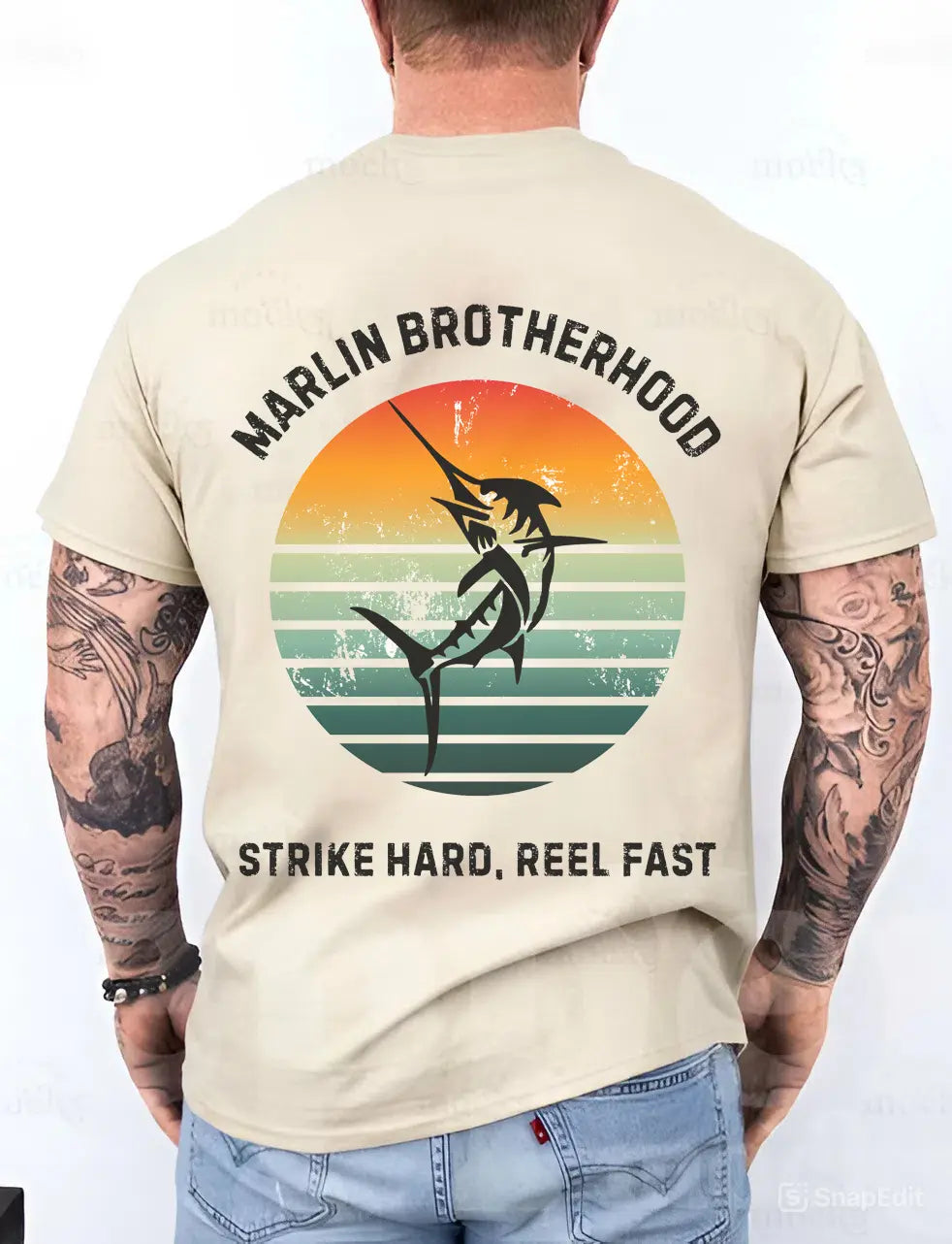 Custom Fishing Club Tee for Men – Personalize with Your Own Club Name, Retro Marlin Fishing Design