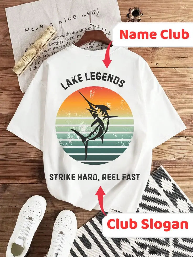 Custom Fishing Club Tee for Men – Personalize with Your Own Club Name, Retro Marlin Fishing Design