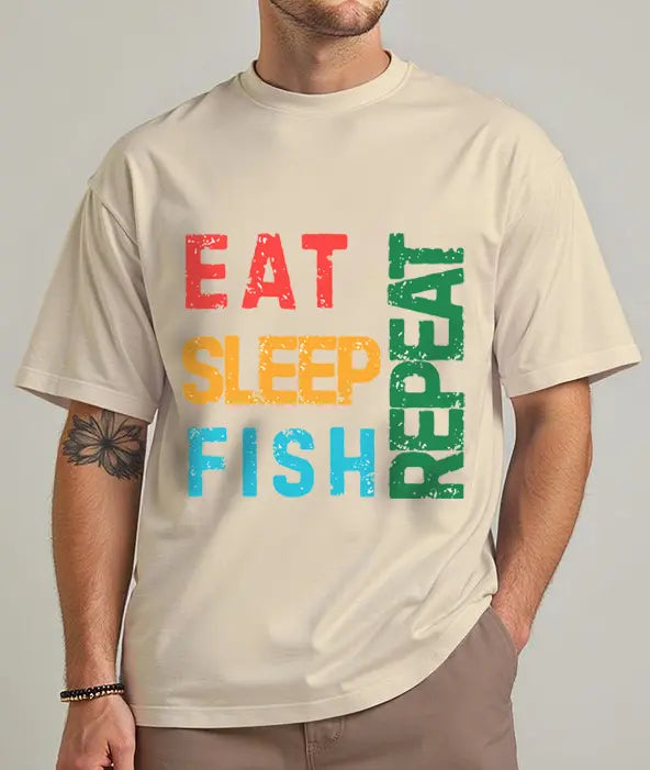 Eat. Sleep. Fish. Repeat - Funny Fishing T-Shirt for Men, Casual Tee for Dads, Husbands & Anglers
