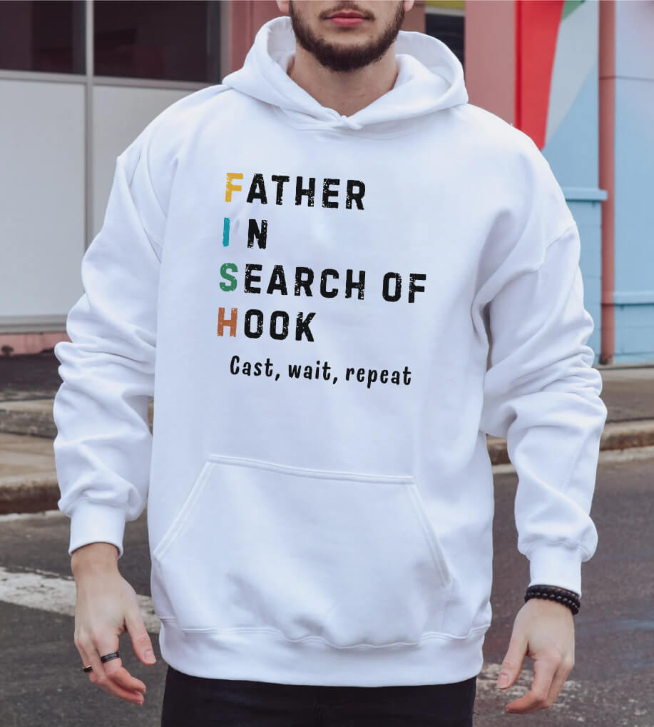 Men’s Fishing Hoodie – Father in Search of Hook,Comfortable Sweatshirt for Outdoor Adventures