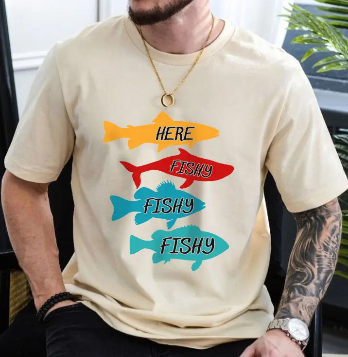 Men's Fishing Fun Heavy Cotton Tee - Perfect Gift for Fishermen, Casual Outdoor Wear, Summer Fishing Apparel