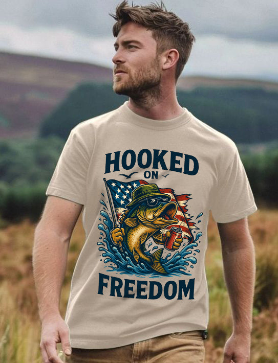 Fishing Freedom T-Shirt β Hooked on Freedom Patriotic Tee | Outdoor Gift for Anglers