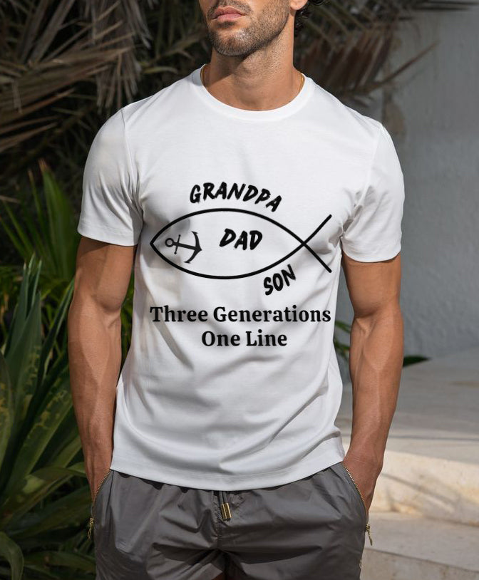 Three Generations T-Shirt – Grandpa, Dad & Son Family Tee, Cotton Shirt for Father’s Day or Family Gifts