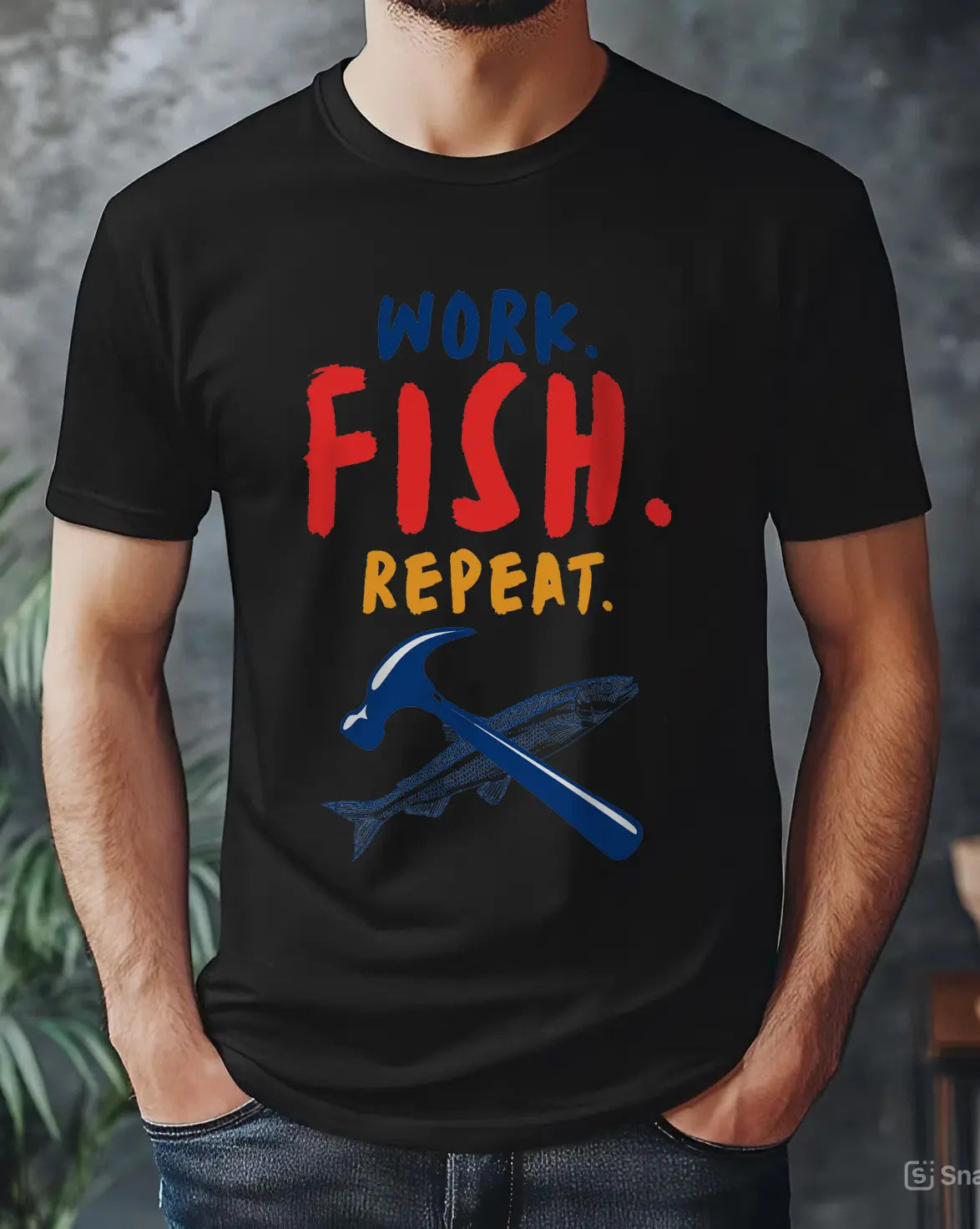 Work. Fish. Repeat. – Funny Fishing T-Shirt for Men, Casual Tee for Dads, Husbands & Anglers