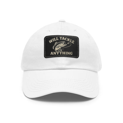 Will Tackle Anything Leather Dad Hat – Fishing Gift for Dad, Outdoor Adventure Cap