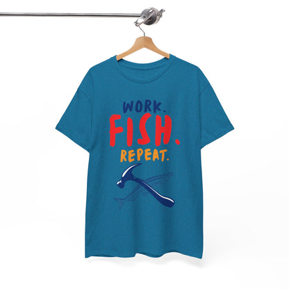 Work. Fish. Repeat. – Funny Fishing T-Shirt for Men, Casual Tee for Dads, Husbands & Anglers