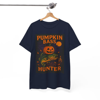 Pumpkin Bass Hunter Fishing Tee - Halloween Outdoor Shirt for Men, Fall Casual Wear, Perfect Fisherman Gift